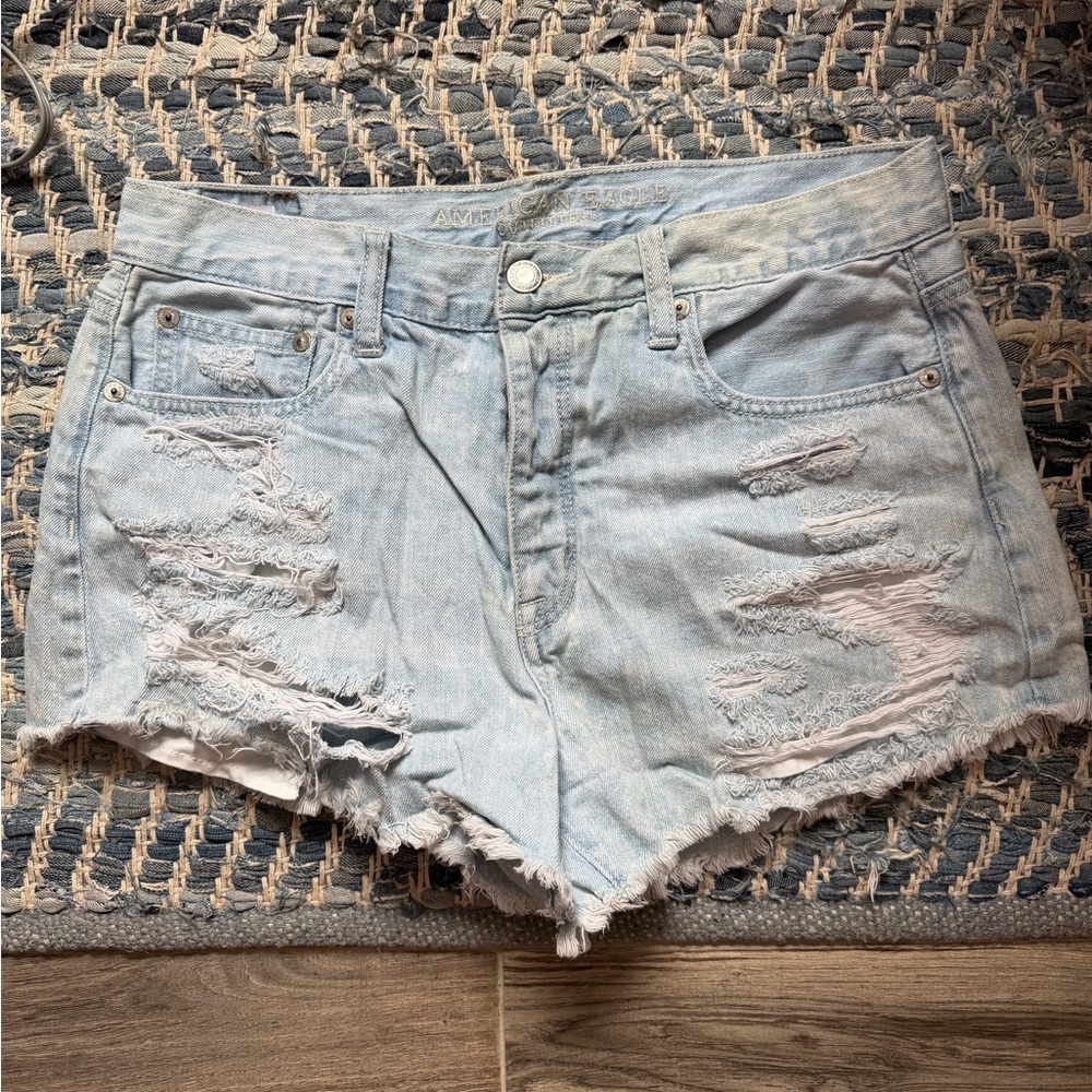 American Eagle Outfitters Light Blue Distressed Jean Shorts